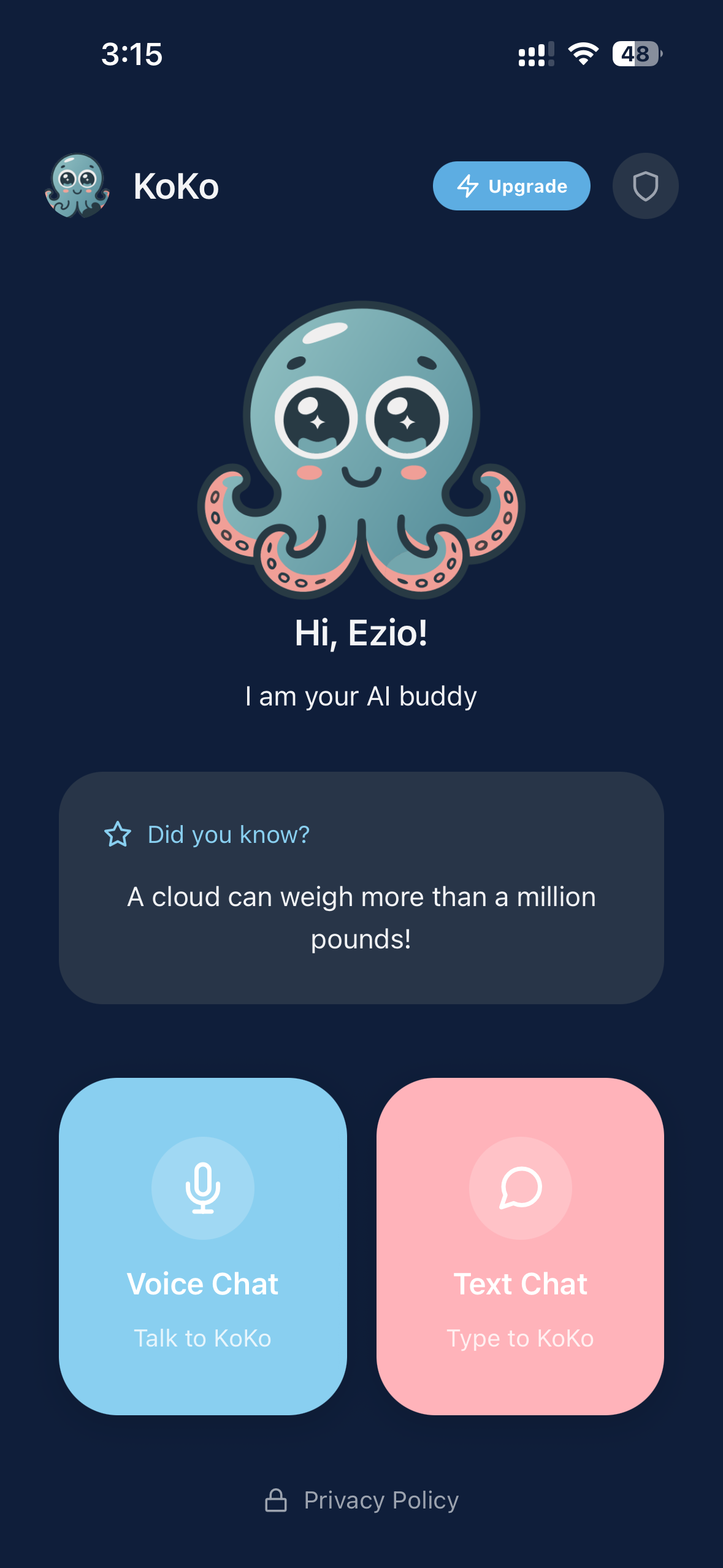 KoKo app home screen