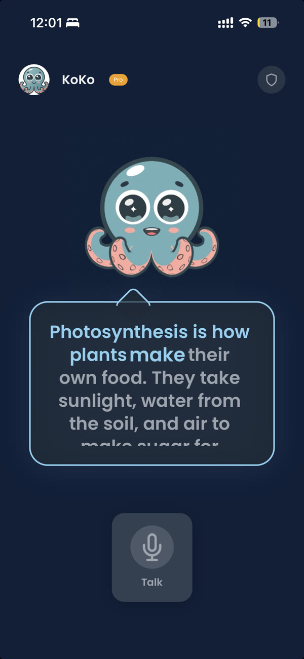 KoKo explaining photosynthesis, with the spoken words highlighted