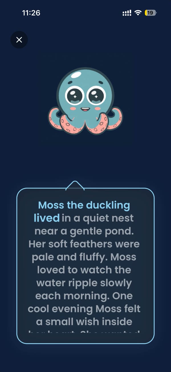 Story time: KoKo reading Moss the duckling, with the spoken words highlighted